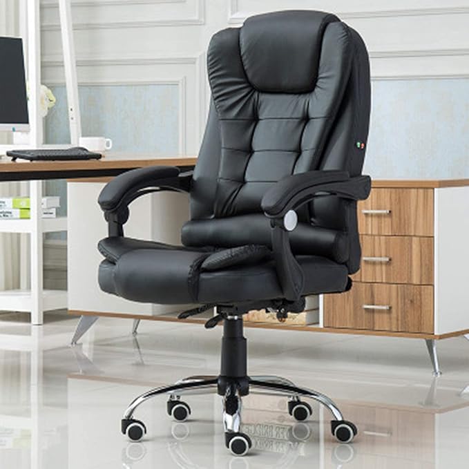 ANGVI Home Office Chair Electric Massage Computer Ergonomic Soft Comfortable Executive Chairs Gaming Chairs Swivel Big Happy Life Color: Black Leather 