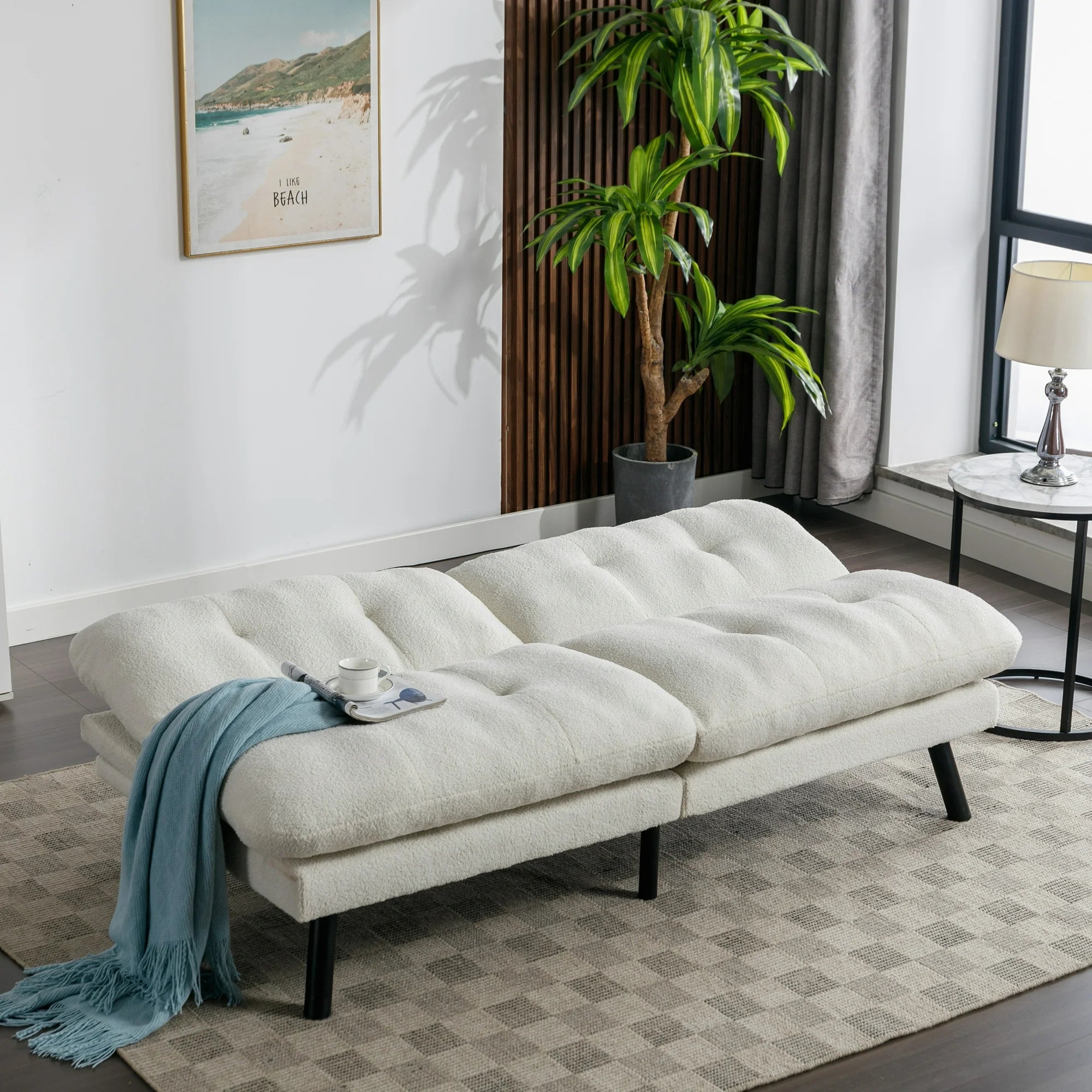 Mainstays Camden Cozy Futon, Cream Boucle Fabric, 72"