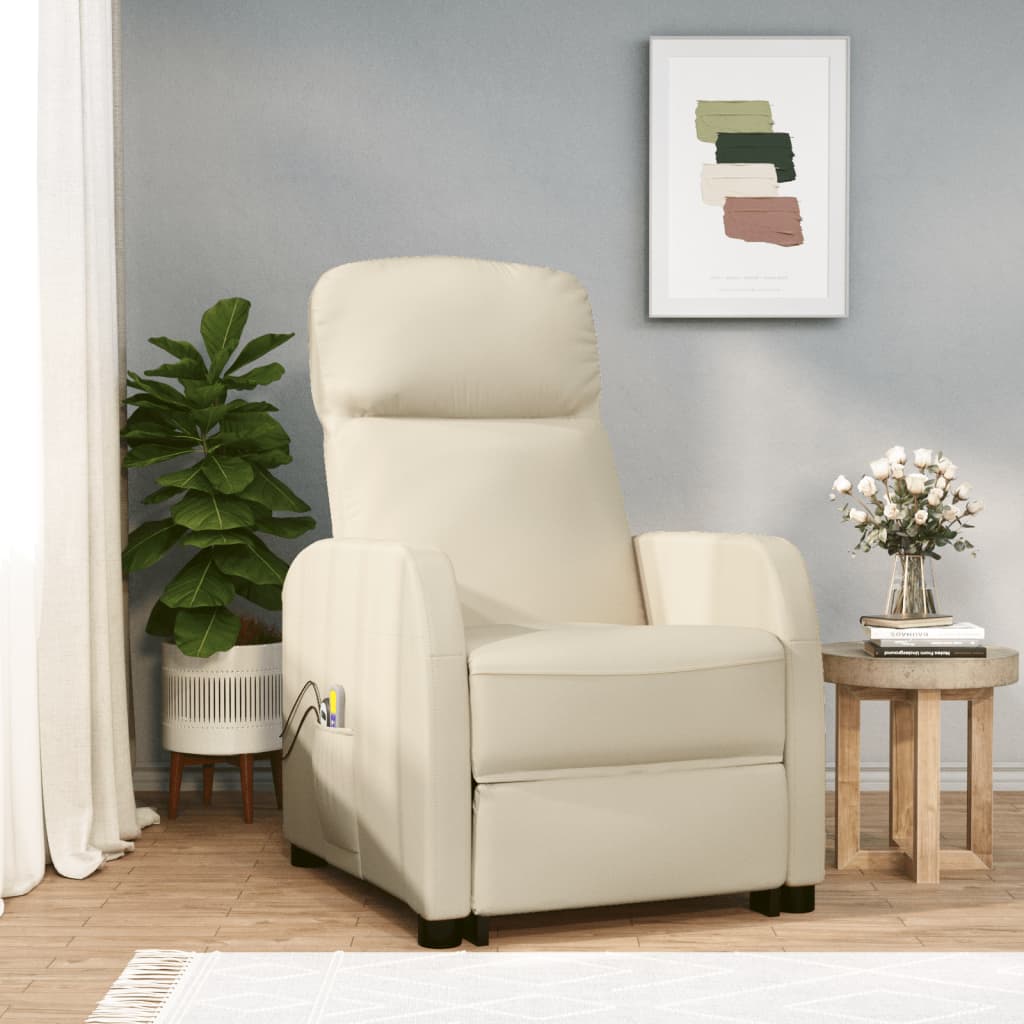 vidaXL Stand up Massage Chair automatic Cream Faux Leather تحكم الكتروني