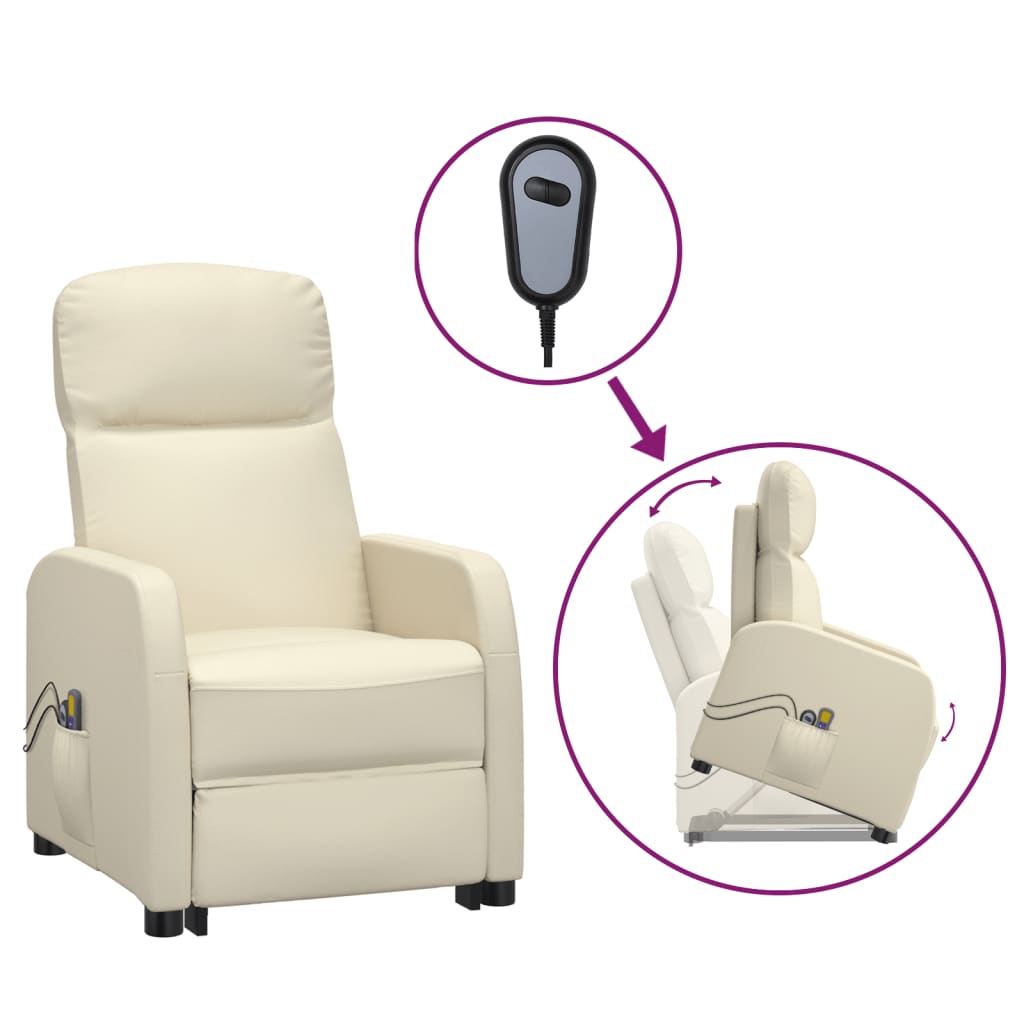 vidaXL Stand up Massage Chair automatic Cream Faux Leather تحكم الكتروني